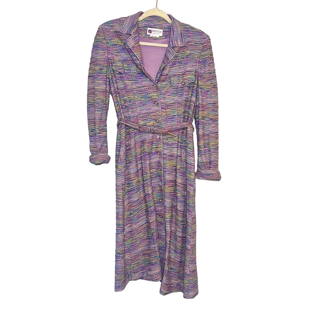 Silk Road High Fashion 80s Colorful Confetti Thread Past Button Down Dress s/m